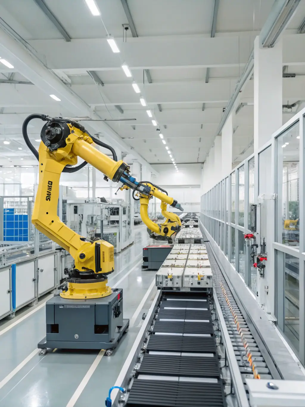 A modern manufacturing plant with automated assembly lines and robotic arms, illustrating Planvist Projects Inc.'s capabilities in the manufacturing industry.