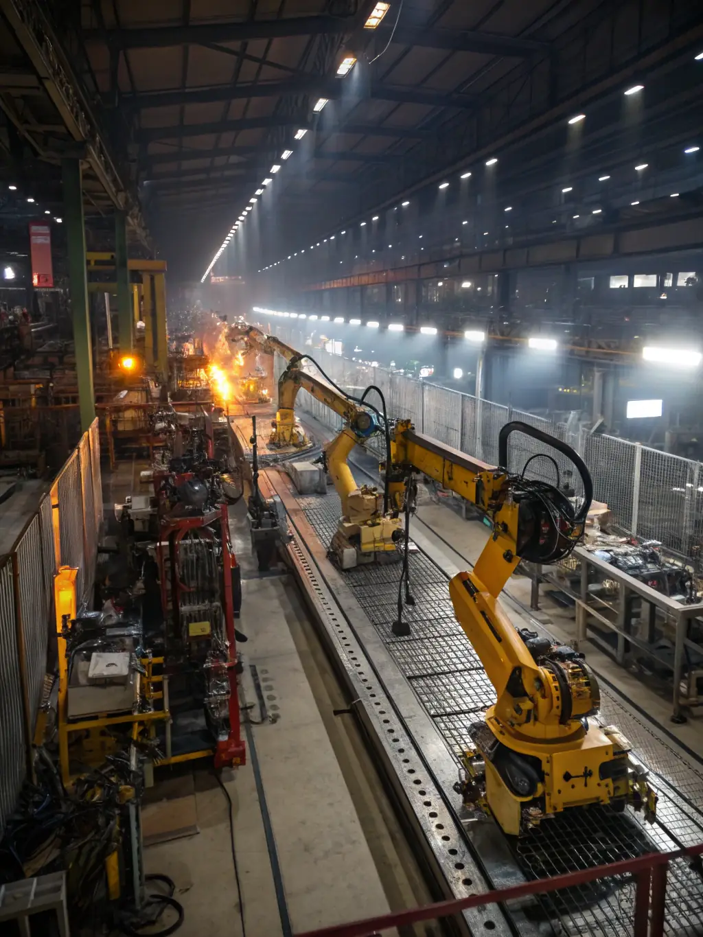 An expansive manufacturing plant floor with automated machinery, workers in lab coats, and a focus on quality control. This image represents Planvist Projects Inc.'s expertise in managing manufacturing plant expansions.